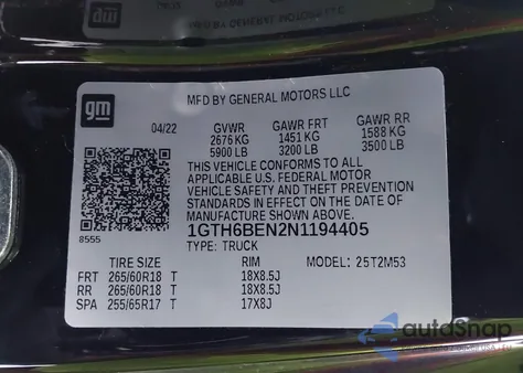 2022 GMC Canyon 4Wd Elevation Standard z USA, uszkodzony, nr VIN 1GTH6BEN2N1194405